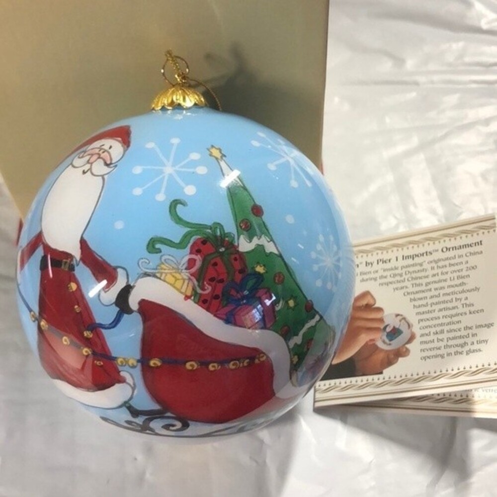 Pier 1 Li Bien 2016 Glass Ornament Santa Sleigh Snowman Mouth Blown HandPainted